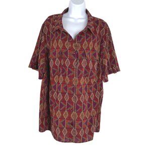 Catherines Shirt Top Women's 2X Short Sleeve Abstract Multicolored Button Front